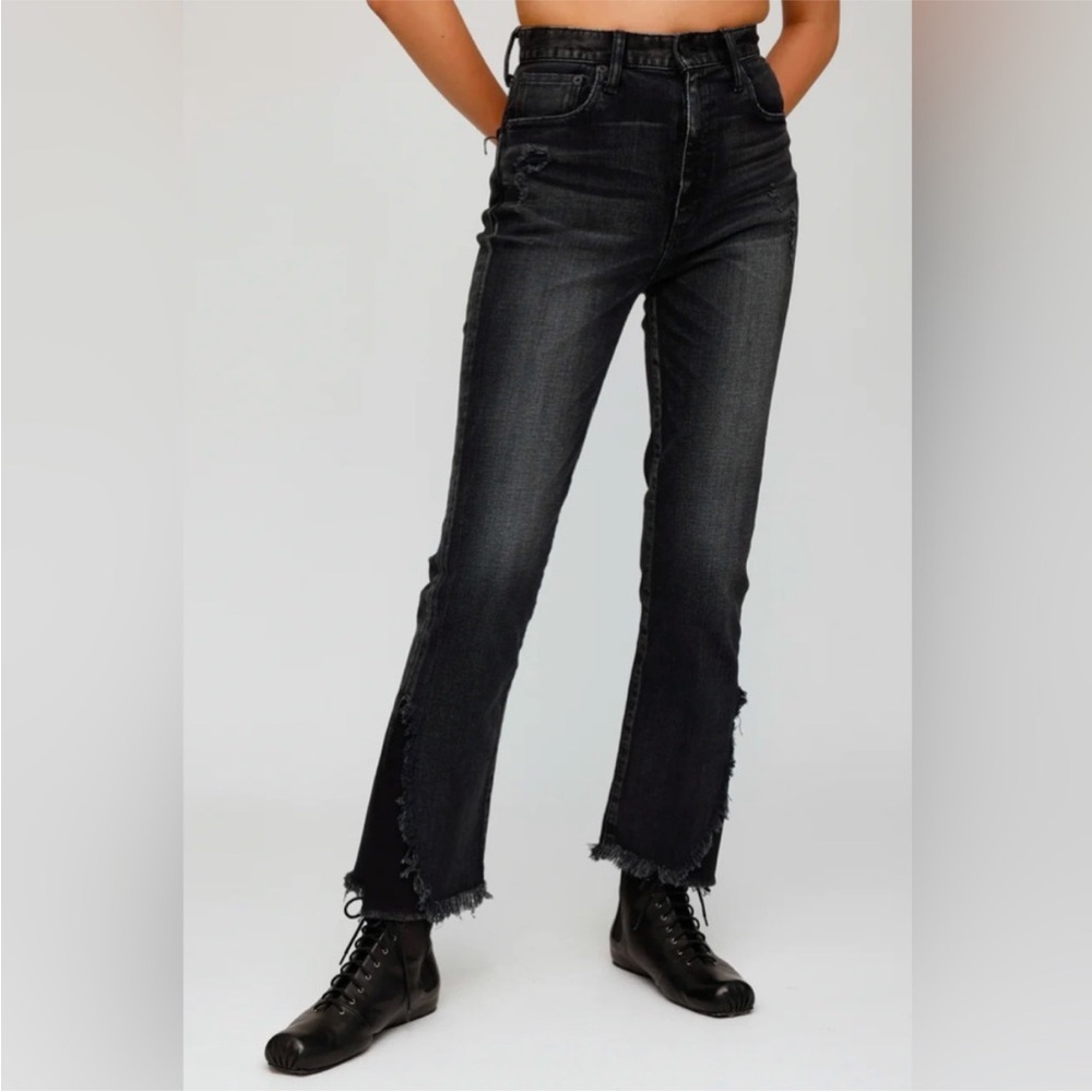 Moussy Vintage Alhambra Flare Jeans Split Hem High Rise Japanese Denim Size 24 - Picture 12 of 14